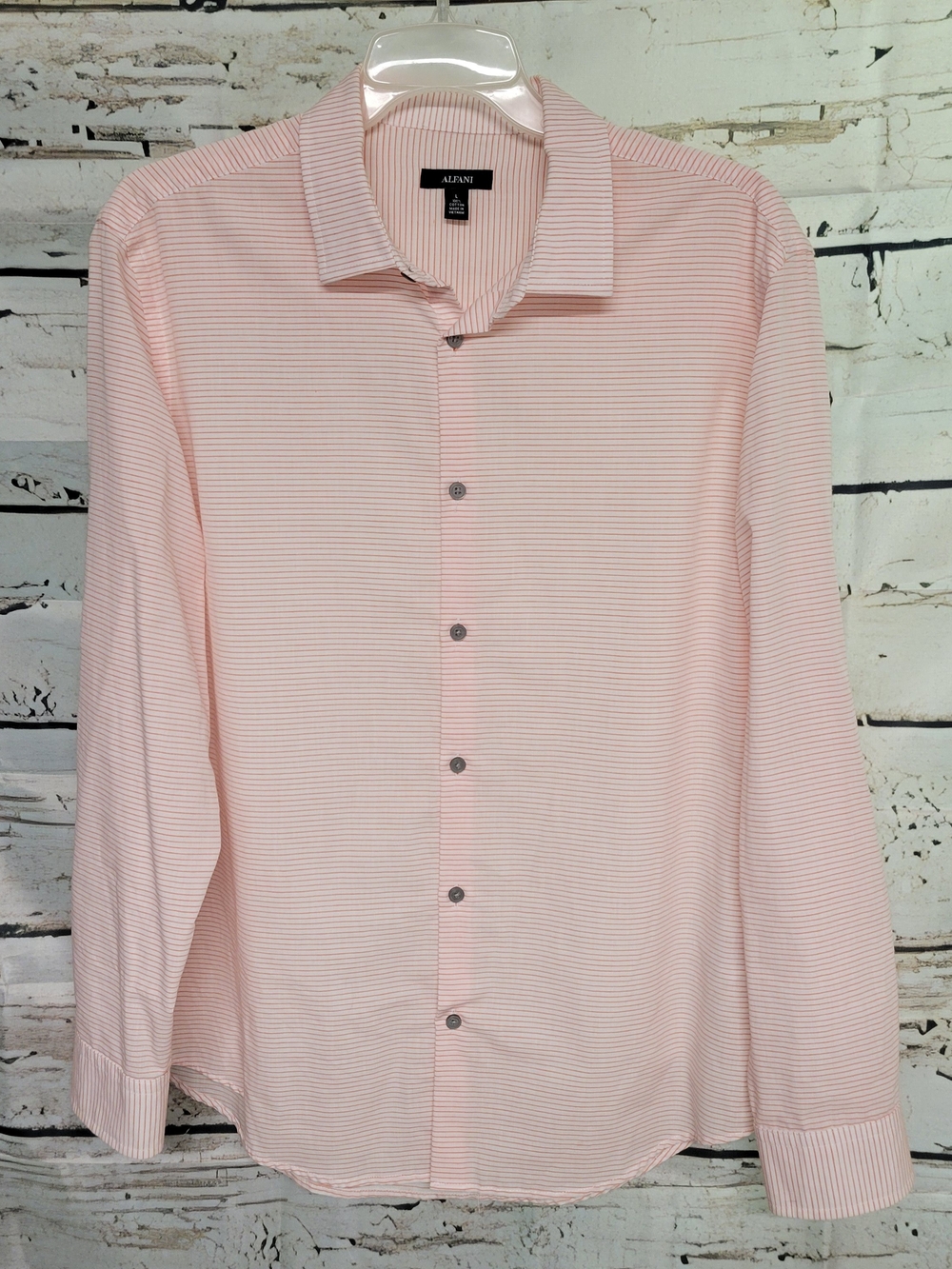 Alfani Orange White Striped Button Front Shirt Men's Large